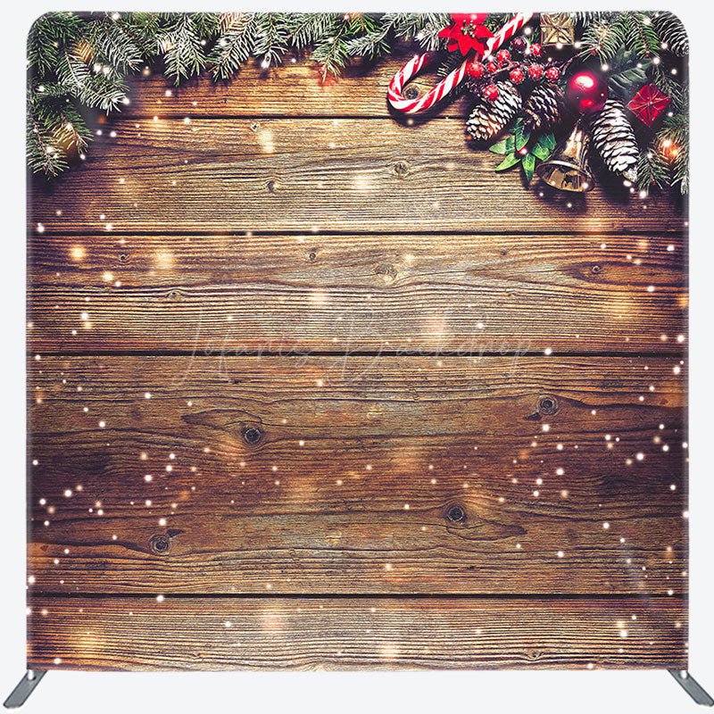 Lofaris Stripe Wood Glitter Christmas Tension Fabric Backdrop