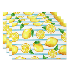 Lofaris Summer Blue White Stripe Lemon Set Of 4 Placemats