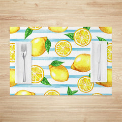 Lofaris Summer Blue White Stripe Lemon Set Of 4 Placemats