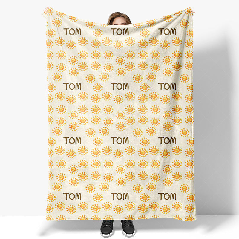 Lofaris Summer Dense Yellow Sun White Custom Name Blanket