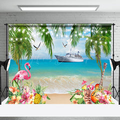 Lofaris Summer Flamingo Trees Sandy Beach Scenery Backdrop