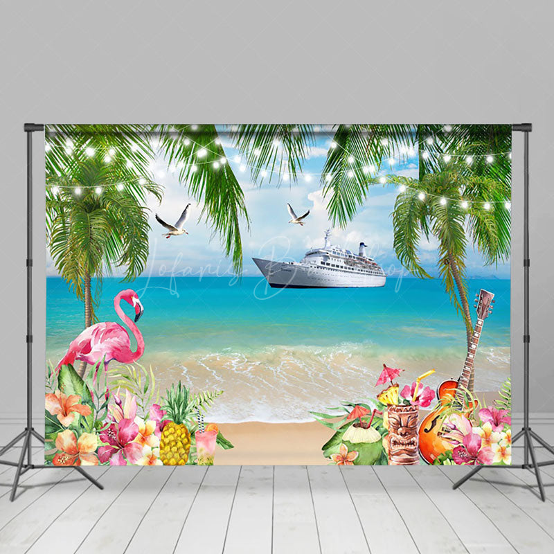 Lofaris Summer Flamingo Trees Sandy Beach Scenery Backdrop