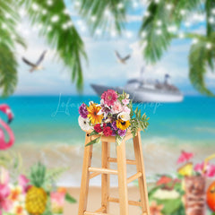 Lofaris Summer Flamingo Trees Sandy Beach Scenery Backdrop