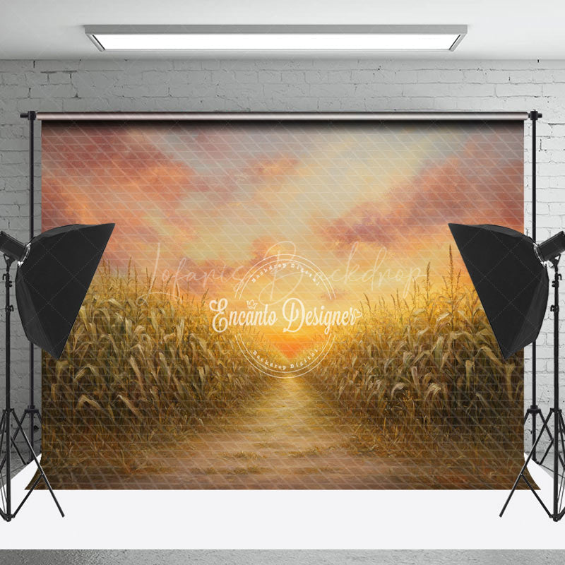 Lofaris Summer Sunset Cornfield Path Natural Scene Backdrop