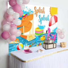 Lofaris Summer Water Park Splish Splash Birthday Backdrop