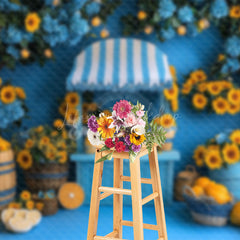 Lofaris Sunflower Blue Summer Lemonade Stand Photo Backdrop