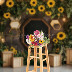 Lofaris Sunflower Natural Greenery Rustic Spring Backdrop