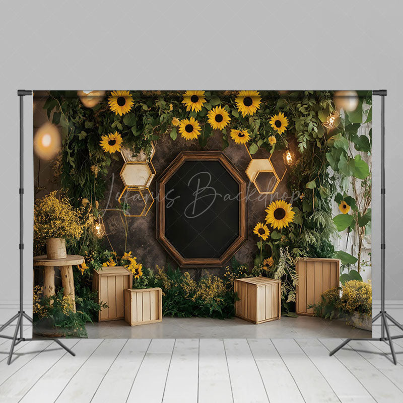 Lofaris Sunflower Natural Greenery Rustic Spring Backdrop