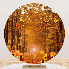 Lofaris Sunflower Pumpkin Light Forest Round Autumn Backdrop