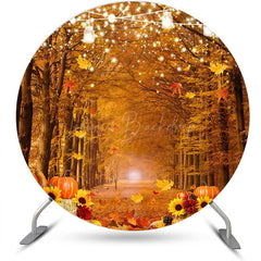 Lofaris Sunflower Pumpkin Light Forest Round Autumn Backdrop