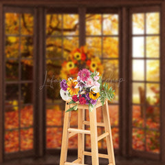 Lofaris Sunflower Wood Window Maple Forest Autumn Backdrop