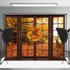 Lofaris Sunflower Wood Window Maple Forest Autumn Backdrop