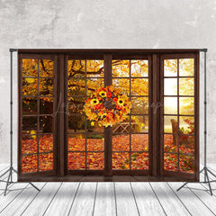 Lofaris Sunflower Wood Window Maple Forest Autumn Backdrop