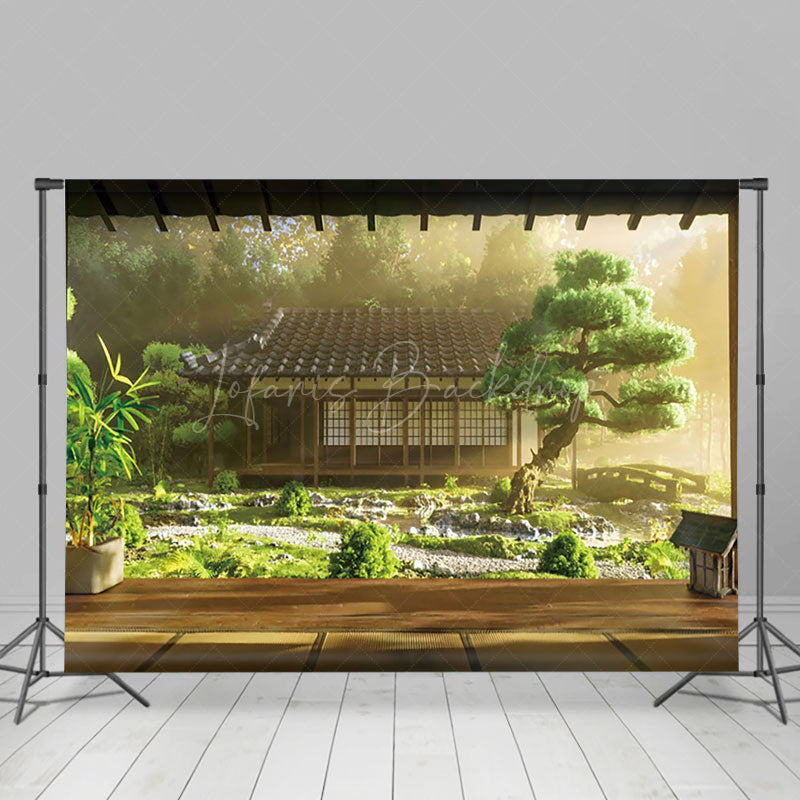 Lofaris Sunlight Forest Cabin Pine Spring Photo Backdrop