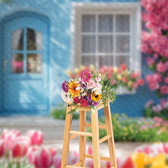 Lofaris Sunlight Spring Blue Cabin Colorful Floral Backdrop