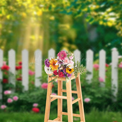 Lofaris Sunlight Spring Greenery Floral Garden Fence Backdrop