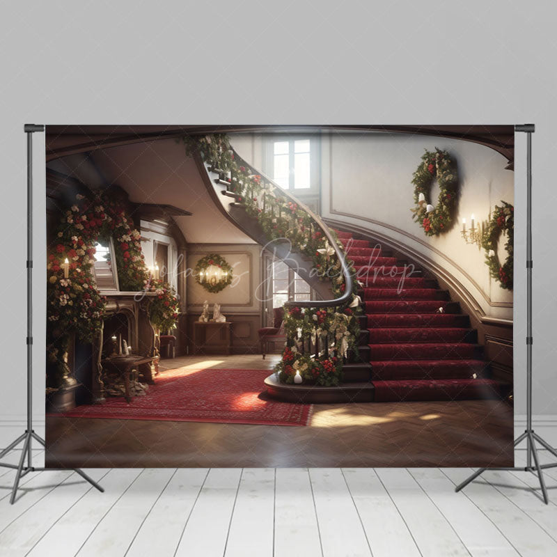 Lofaris Sunlight Vintage House Stairs Christmas Vibe Backdrop