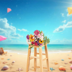 Lofaris Sunny Summer Sandy Beach Kite Shells Photo Backdrop