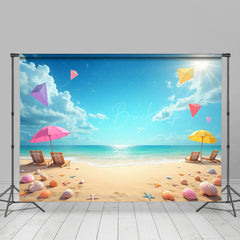 Lofaris Sunny Summer Sandy Beach Kite Shells Photo Backdrop