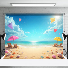 Lofaris Sunny Summer Sandy Beach Kite Shells Photo Backdrop