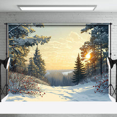 Lofaris Sunset Cloud Snowy Forest Cherry Winter Backdrop