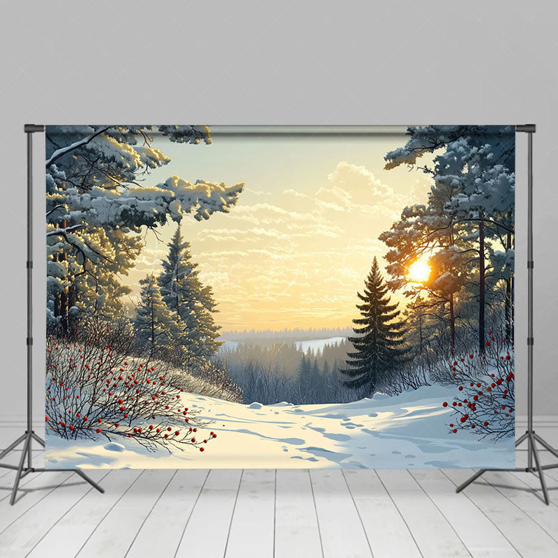 Lofaris Sunset Cloud Snowy Forest Cherry Winter Backdrop