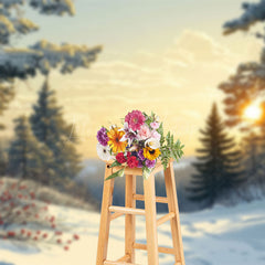 Lofaris Sunset Cloud Snowy Forest Cherry Winter Backdrop