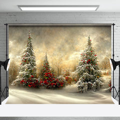 Lofaris Sunset Snowy Pine Trees Festive Christmas Backdrop