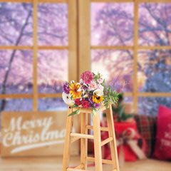 Lofaris Sunset Snowy Scene Wooden Window Christmas Backdrop