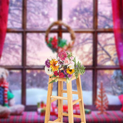 Lofaris Sunset Snowy Window Scene Merry Christmas Backdrop