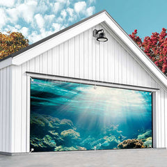 Lofaris Sunshine Blue Undersea Coral Fish Garage Door Banner