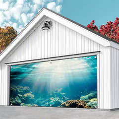 Lofaris Sunshine Blue Undersea Coral Fish Garage Door Banner