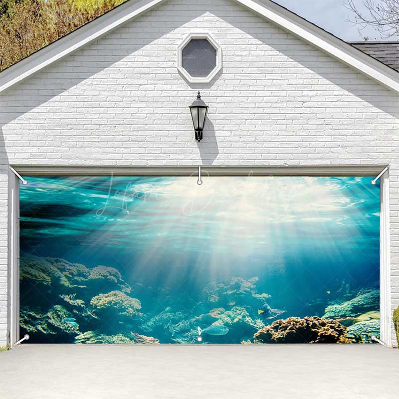 Lofaris Sunshine Blue Undersea Coral Fish Garage Door Banner