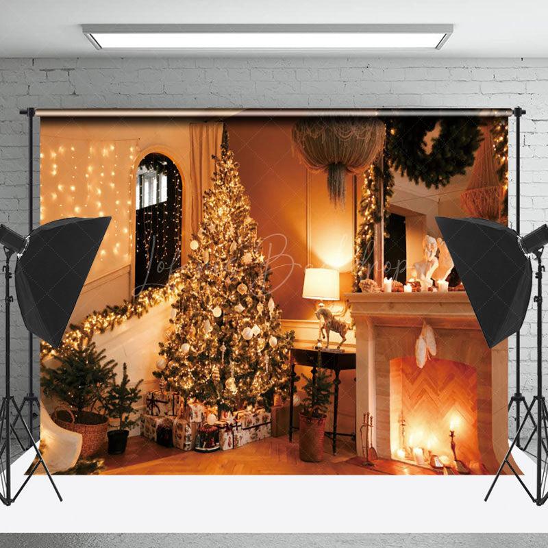 Lofaris Sweet Home Light Christmas Tree Fireplace Backdrop