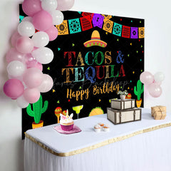 Lofaris Tacos Tequila Colorful Flags Happy Birthday Backdrop