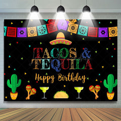 Lofaris Tacos Tequila Colorful Flags Happy Birthday Backdrop