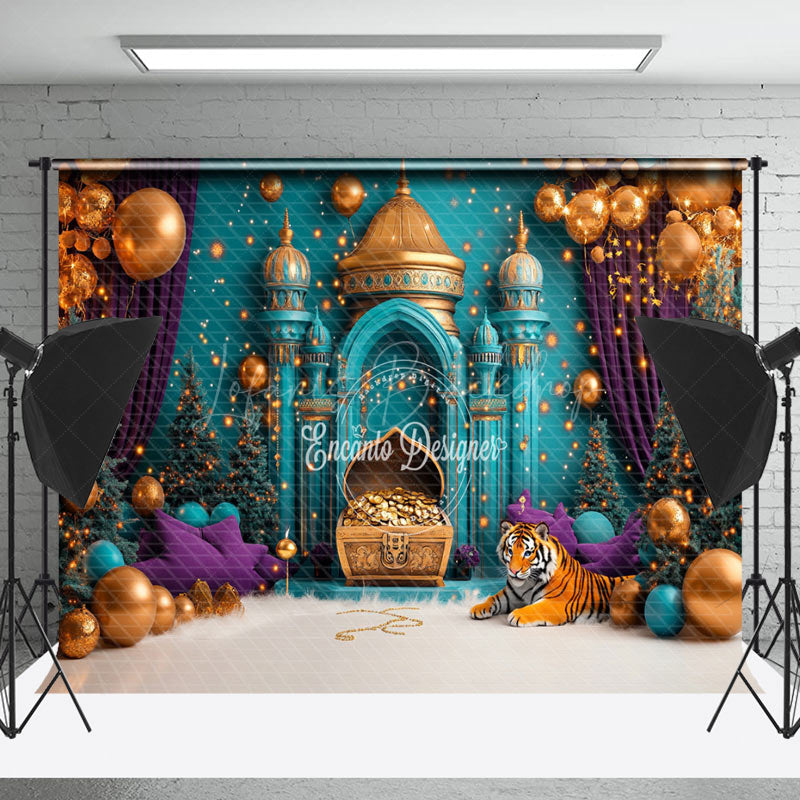 Lofaris Teal Islamic Architecture Tiger Cake Smash Backdrop