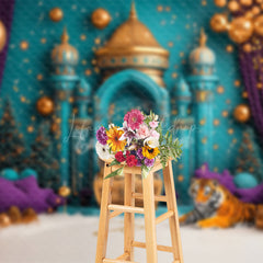 Lofaris Teal Islamic Architecture Tiger Cake Smash Backdrop