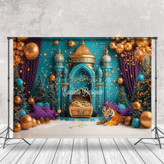 Lofaris Teal Islamic Architecture Tiger Cake Smash Backdrop