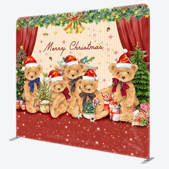 Lofaris Teddy Bear Merry Christmas Tension Fabric Backdrop