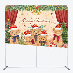 Lofaris Teddy Bear Merry Christmas Tension Fabric Backdrop