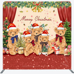 Lofaris Teddy Bear Merry Christmas Tension Fabric Backdrop