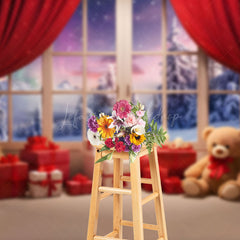 Lofaris Teddy Bear Window Curtain Aurora Christmas Backdrop