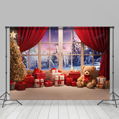 Lofaris Teddy Bear Window Curtain Aurora Christmas Backdrop