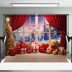 Lofaris Teddy Bear Window Curtain Aurora Christmas Backdrop