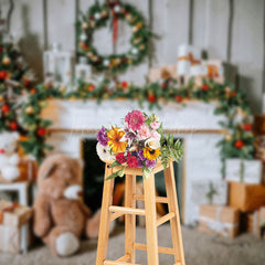 Lofaris Teddy Bear Wood Wall Fireplace Christmas Backdrop