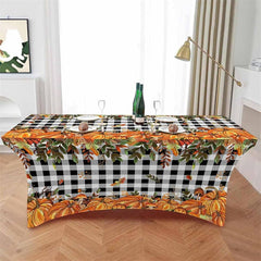 Lofaris Thanksgiving Pumpkin Leaves Mushroom Stretch Table Cover