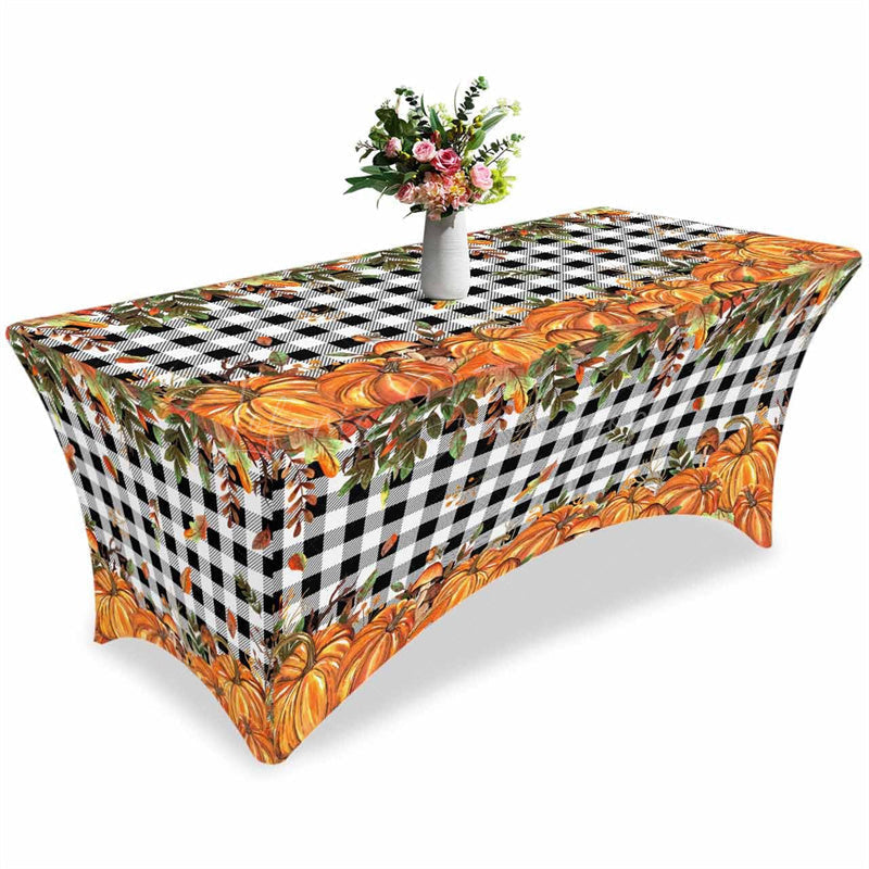 Lofaris Thanksgiving Pumpkin Leaves Mushroom Stretch Table Cover