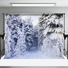 Lofaris Thick White Snow Pine Forest Path Winter Backdrop