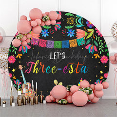 Lofaris Three Esta Colorful Floral Round Birthday Backdrop